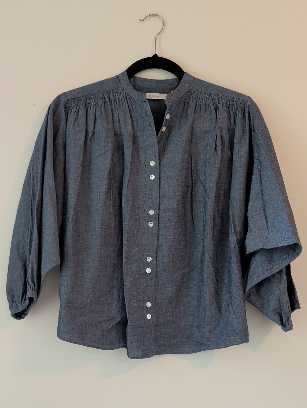Doen Chambray Button-Down Peasant Blouse - Blue Size XS Or S